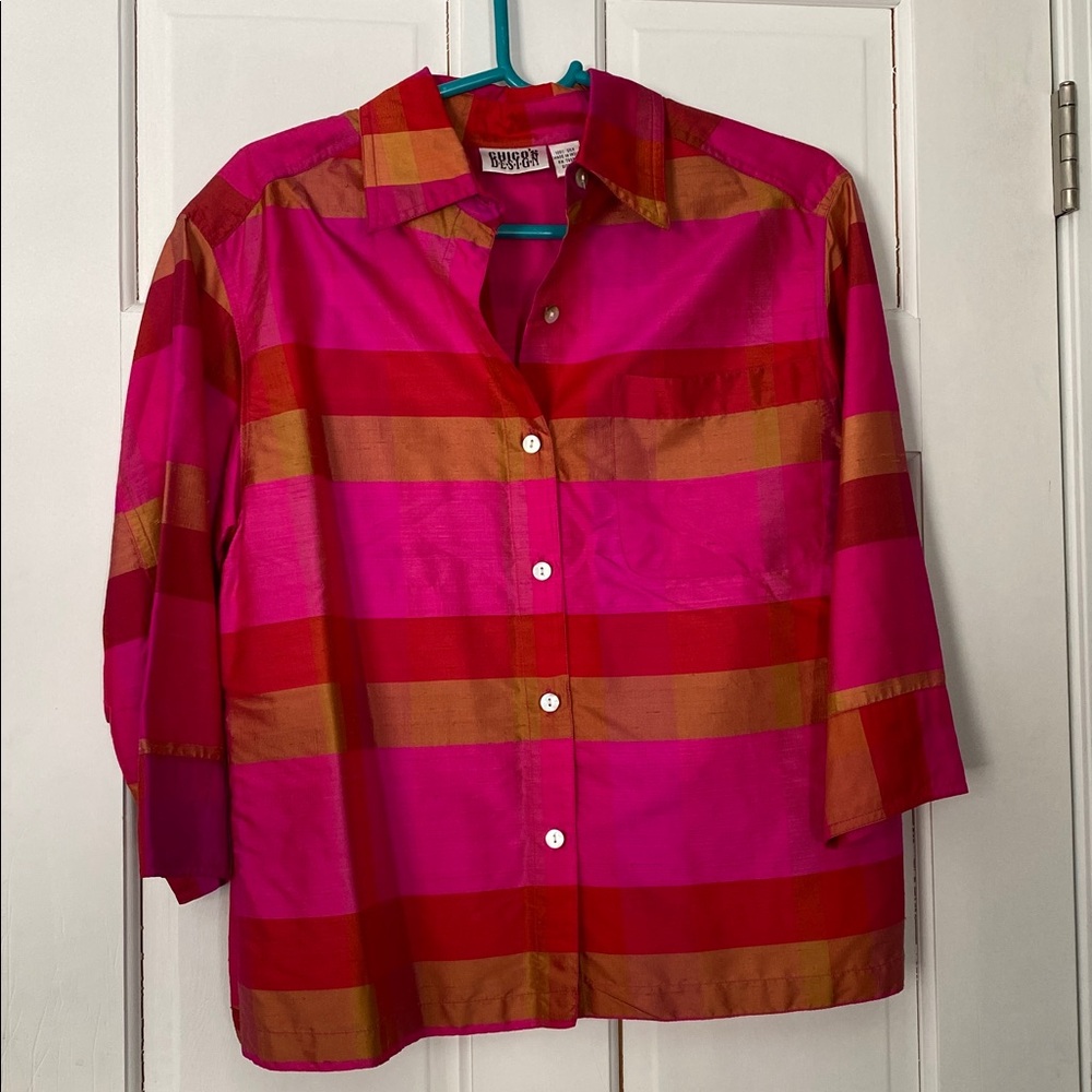 Chico's Pink and Orange Plaid Blouse